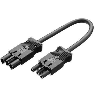 Adels koppelsnoer met platte 3 polige male en female connector 3,0m 3x1,5mm2 Eca zwart