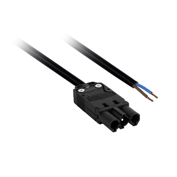 Elet-Plast aansluitsnoer met platte 3 polige male connector en een zijde gestript 0,5m 2x1mm2 70° zwart