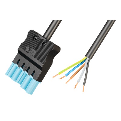 Adels Contact AC166 VLCG/515 200 DALI aansluitsnoer met platte 5 polige stekker male 2,0m 5x1,5mm2 zwart Eca met pastelkleurige connector