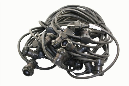 Tronix 585-038 gemonteerde prikkabel 20m 20 fittingen E27 (25W max per lamp) ronde kabel zwart 2x1,5mm2 met stekker, haak en lampafdichtingen IP44