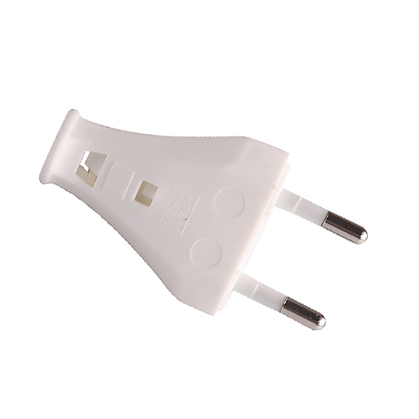 Kaiser eurostekker klapstekker plat zonder randaarde wit uitsluitend voor H03VV-F 2x0,75mm2 met krimp bevestiging voor de draden, speciale tang nodig, zie accessoires