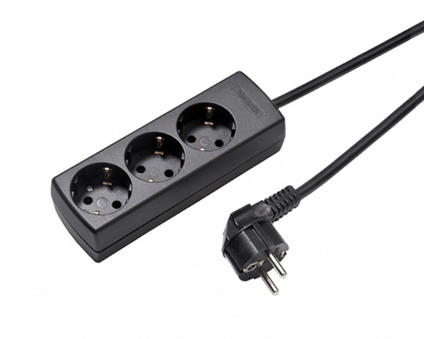 Kaiser tafeldoos 3 voudig randaarde zwart + 1,5m snoer 3x1,5mm2