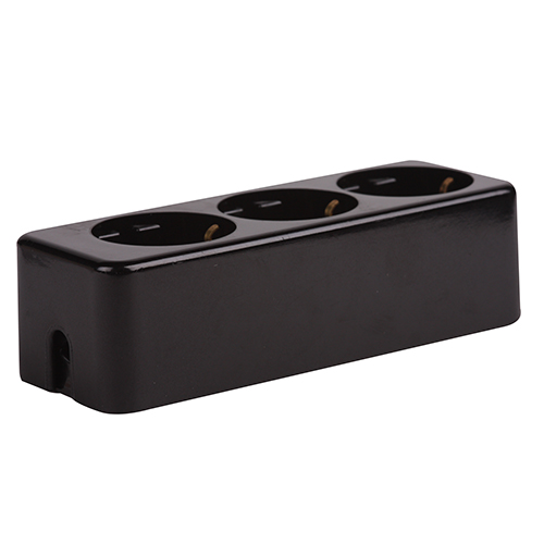 Kaiser tafeldoos 3 voudig duroplast met randaarde zwart zonder snoer (bakeliet look)