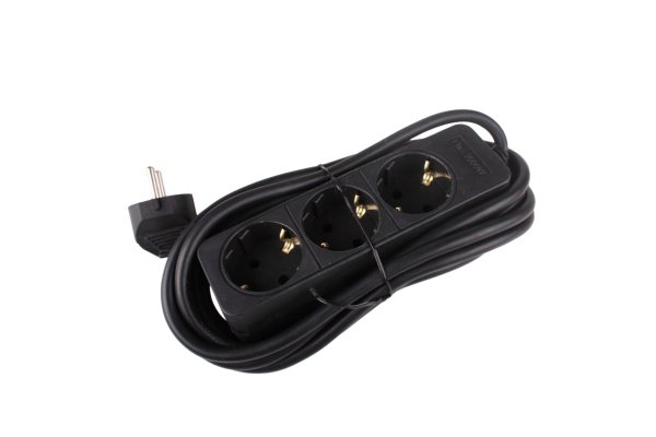 Tafeldoos 3V+RA zwart + 3,0m snoer 3x1,5mm2 langwerpig