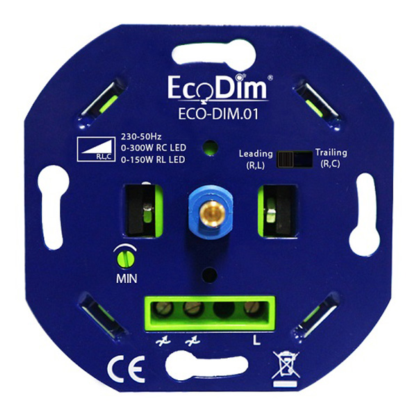 EcoDim.01 inbouwdimmer wissel 0-150W voor dimbare LED's, gloeilampen, 230V halogeenlampen en 12V halogeenlampen met elektronische- of conventionele trafo