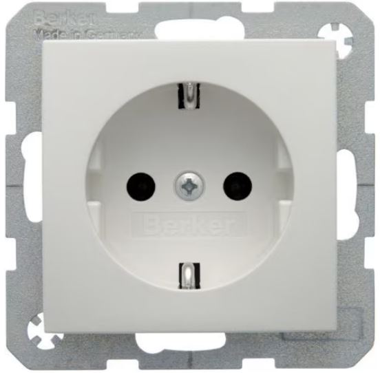 Berker S.1, B.1, B.3, B.7, glas wandcontactdoos 1 voudig met randaarde polarwit RAL9010 mat