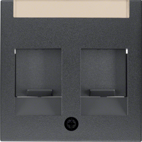 Berker S.1, B.3, B.7  inzetplaat 2 voudig 45° met stofkap RJ11, RJ12, RJ45 antraciet RAL 7021 mat