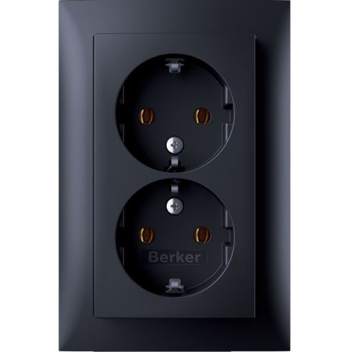 Berker S.1 wandcontactdoos 2 voudig met randaarde vertikaal met volle afdekplaat voor 1 inbouwdoos conform DIN 49073-1 (hoog) zonder spreidklemmen antraciet RAL7021 mat