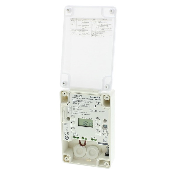 Klemko opbouwschakelaar Lightguard instelbaar+ tijdschakelklok 10A