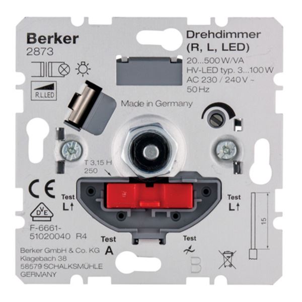 meubilair Vakantie Impasse Berker dimmer 20-500W 230V LED 3-100W LED inbouw soft-klik druk draai d