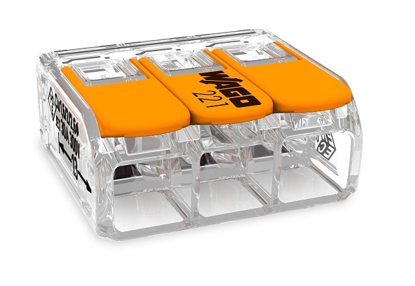 Wago 221-613 compacte lasklem met hendel 0,5-6,0mm2 41A voor massieve en soepele draad 3 voudig 
