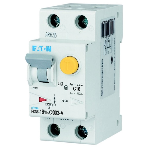 Eaton PKN6-16/1N/C/003 aardlekautomaat 1p+N 16A C 30mA 6kA 2 mod